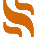 Orange abstract logo on black background