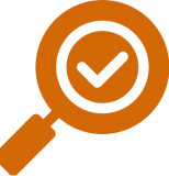 Approved symbol in magnifying glass